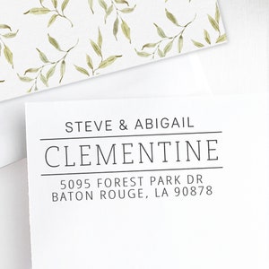 Custom Address Stamp | Personalized Address Stamp | Calligraphy Wedding Invitation | Modern | Self Inking Stamp - Clementine N2038