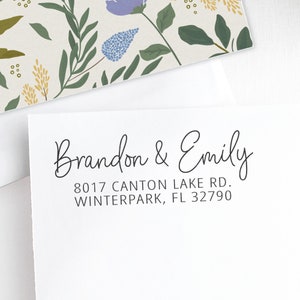 Self inking return address stamp, custom stamp, personalized stamp, wedding calligraphy stamp, handwriting modern stamp Emily N2021 image 1