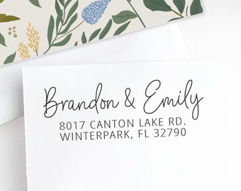 Self inking return address stamp, custom stamp, personalized stamp, wedding calligraphy stamp, handwriting modern stamp - Emily - N2021