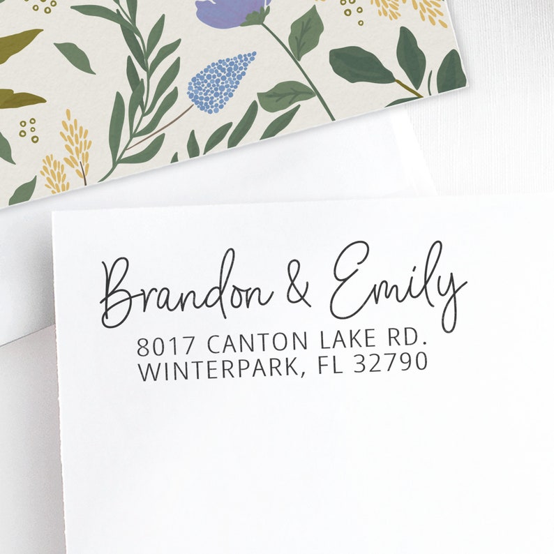 Self inking return address stamp, custom stamp, personalized stamp, wedding calligraphy stamp, handwriting modern stamp - Emily - n2026