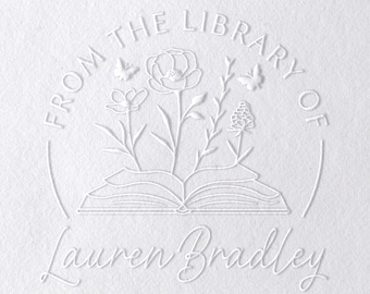 Book Embosser Book Stamp, Personalized Flower Book Stamp, From the Library of, Custom Floral Stamp Embosser, Book Lover Gift, Teacher Gift