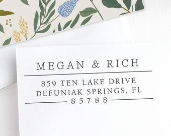 Custom Address Stamp, Self Inking Modern Return Address Stamp, Wedding Stamp, Simple Family Address Stamp, Custom Stamp - Meagan N2031