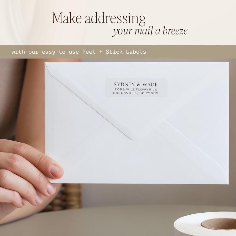 address labels on rolls. Great for wedding return address labels - Personalized modern & simple white or clear labels on easy to use rolls image 8