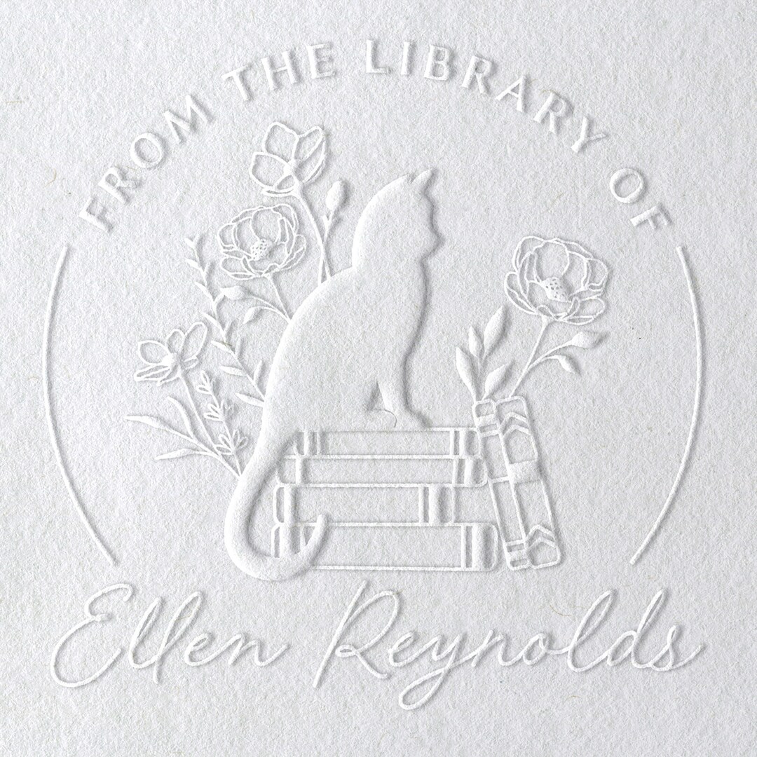 Book Embosser Book Stamp, Personalized Cat Book Stamp, From the Library