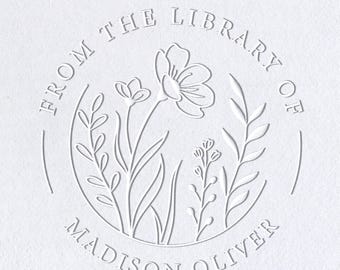 Book Embosser or Book Stamp, Personalized floral book stamp or embosser gift. Classic from the library of gift embosser or stamp.