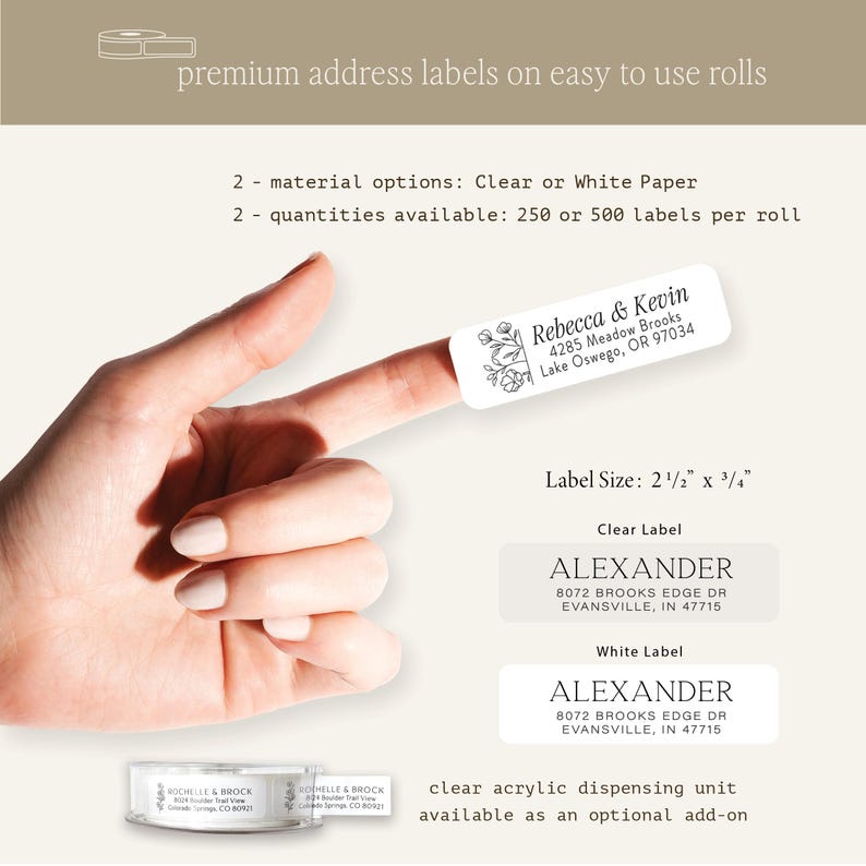 address labels on rolls. Great for wedding return address labels - Personalized modern & simple white or clear labels on easy to use rolls image 6