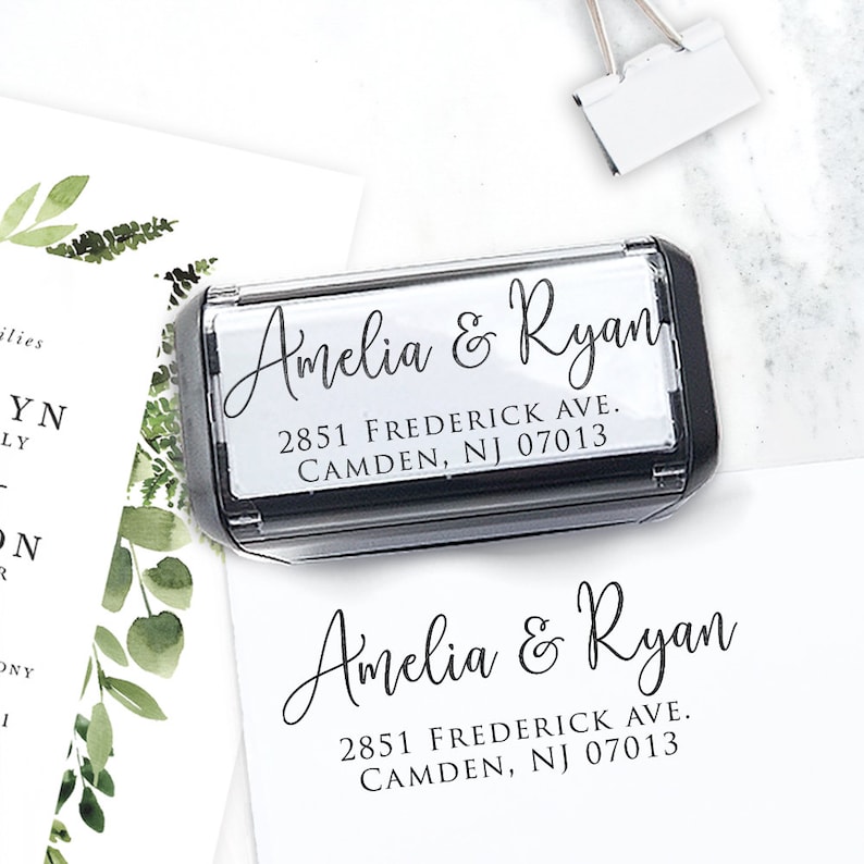 Custom Address Stamp, Return Address Stamp, Wedding address stamp, Calligraphy Stamp, Self inking Stamp, Custom Stamp Amelia N2037 image 3