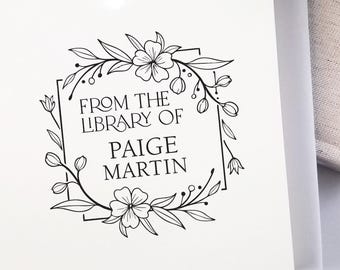 Custom Book Stamp wood handle or self inking. Personalized floral book stamp Bookish library literary Ex Libris stamp Creative gift for her