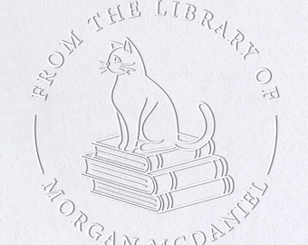 Personalized whimsical cat bookworm gift a classic edition to any library. Make your mark on your books with this minimal book embosser