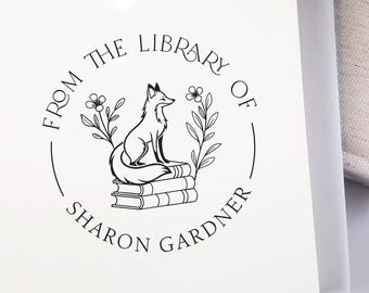 Custom Book Stamp, Self inking or Wood handle stamp - Perfect Gift for Bookworms, Personalized Classic fox ex libris Library Stamp