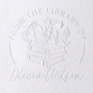 Book Embosser Book Stamp, Personalized Flower Book Stamp, From the Library of, Custom Floral Stamp Embosser, Book Lover Gift, Teacher Gift image 4