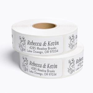 Personalized address labels on rolls. White or Clear labels for wedding return address - modern & simple labels for mailing invitations