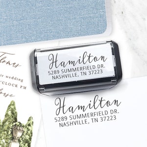 Address Stamp, Self Inking Return, Personalized  Stamp, Wedding address stamp, Calligraphy Stamp, Personalized - Hamilton - N2023