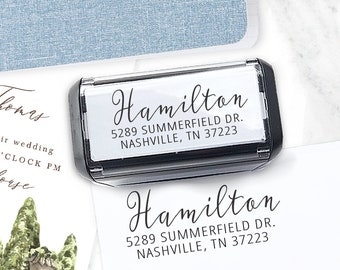 Address Stamp, Self Inking Return, Personalized  Stamp, Wedding address stamp, Calligraphy Stamp, Personalized - Hamilton - n2035