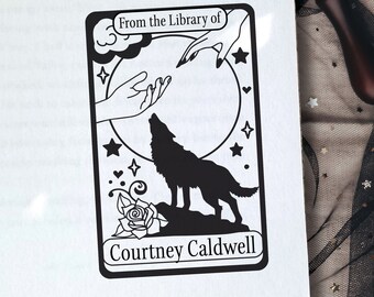 PERSONALIZED BOOK STAMP the Library of Stamp Mystical Fantasy Wolf custom self-inking book stamps Tarot Card Design Book Lover Gift