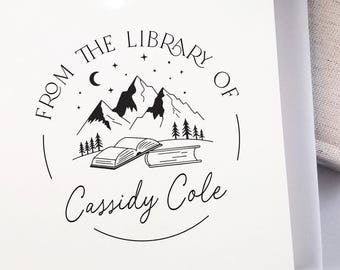 Book Stamp, mountain celestial fantasy book stamp Classic from the library of gift custom self inking or wood handle book stamp, ex libris