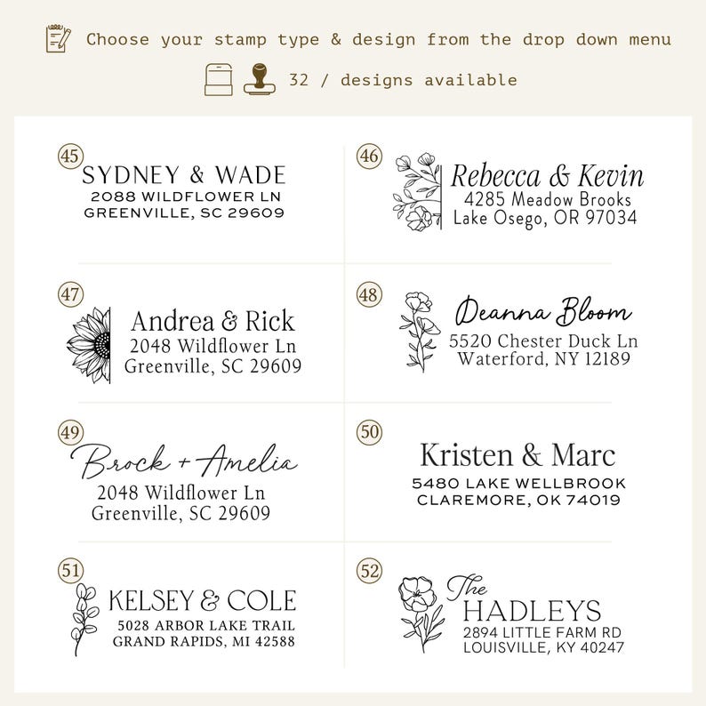 Custom self inking address stamp with a modern handwriting style, Self Inking or Wood Handle stamp great for addressing wedding invitations image 3