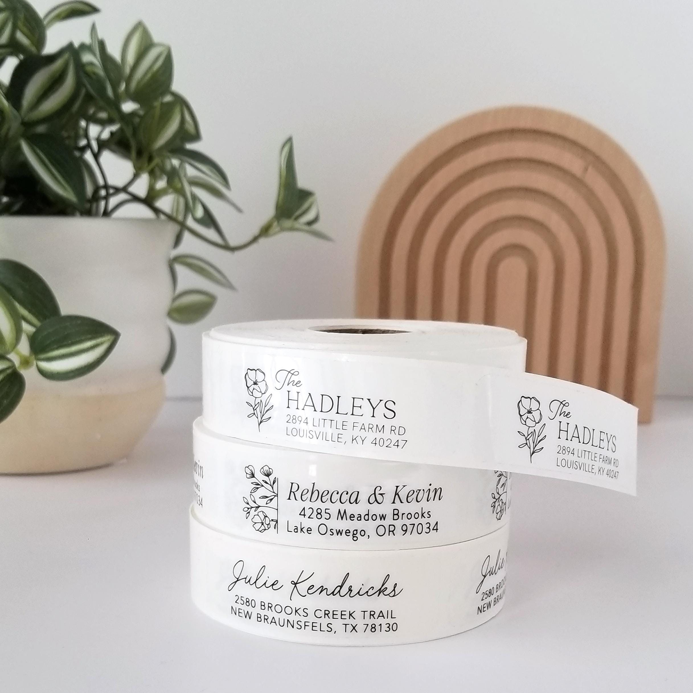 address labels on rolls. Great for wedding return address labels - Personalized modern & simple white or clear labels on easy to use rolls