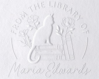 Book Embosser Book Stamp, Personalized Cat Book Stamp, From the Library of, Custom Book Stamp Embosser, Book Lover Gift, Teacher Gift