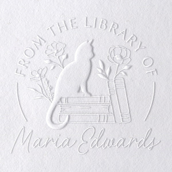 Book Embosser Book Stamp, Personalized Cat Book Stamp, From the Library of, Custom Book Stamp Embosser, Book Lover Gift, Teacher Gift