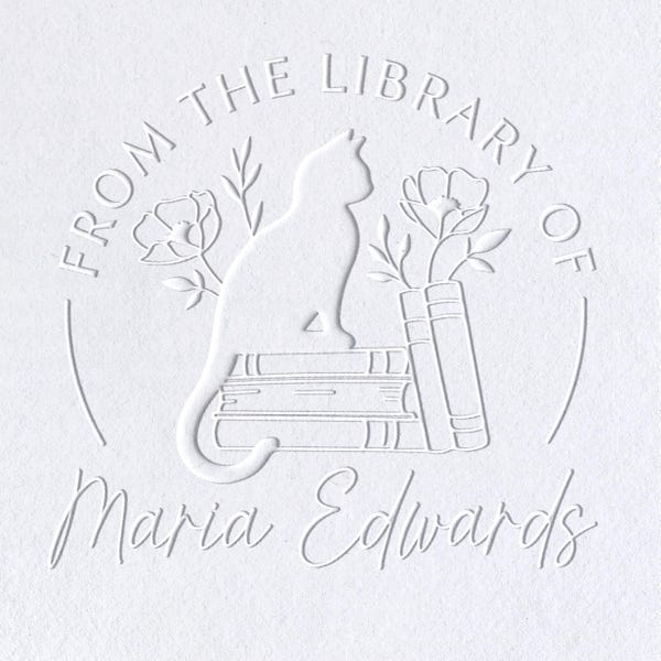 Book Embosser Book Stamp, Personalized Cat Book Stamp, From the Library of, Custom Book Stamp Embosser, Book Lover Gift, Teacher Gift