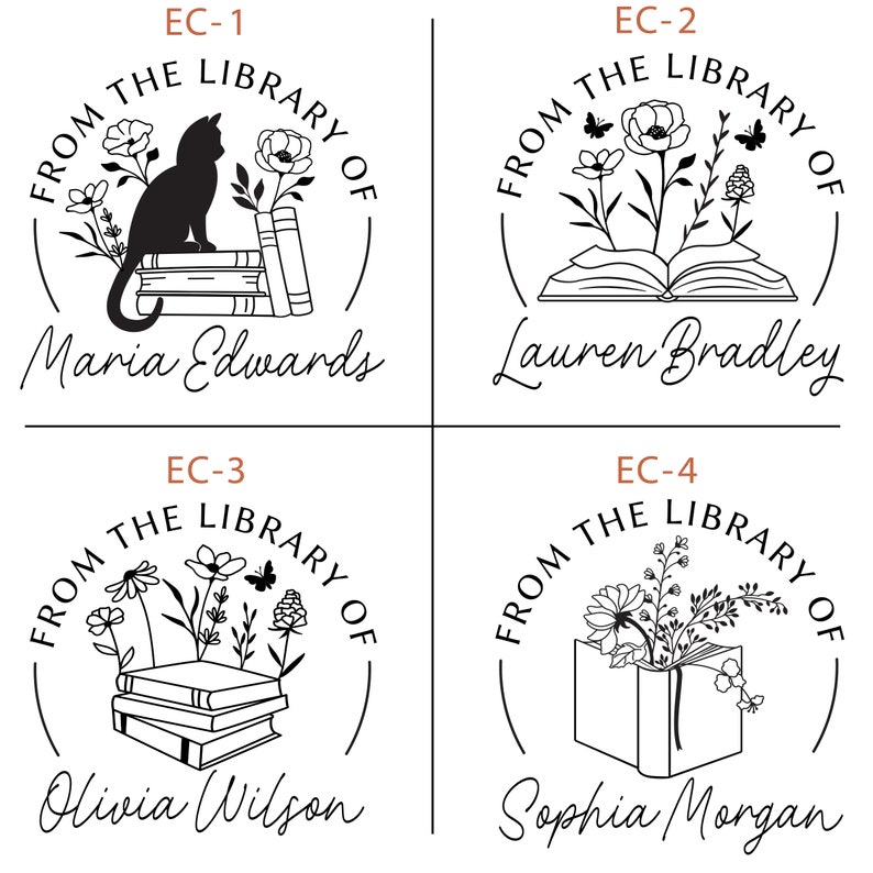 Book Embosser Book Stamp, Personalized Flower Book Stamp, From the Library of, Custom Floral Stamp Embosser, Book Lover Gift, Teacher Gift image 2
