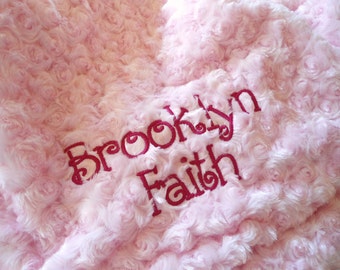 Personalized blanket: pink minky blanket with name embroidered