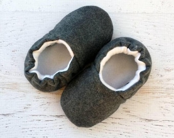 Gray Wool Fleece Lined Baby Booties: Soft Sole Shoes