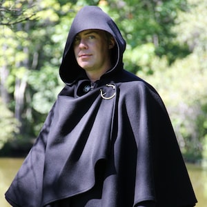 Double Cape - Wool Cape - Black Cape - Cape With Hood - Hooded Cape