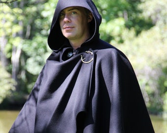 Double Cape - Wool Cape - Black Cape - Cape With Hood - Hooded Cape