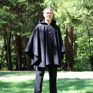 Black Cape - Mens Cape - Wool Cape -  Three Button Cape