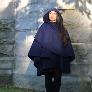 Double Cape Wool Cape Blue Cape Cape With Hood Hooded - Etsy