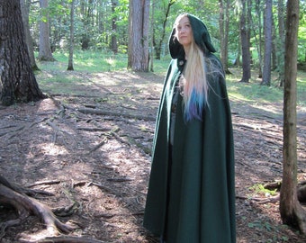 Wool Cloak - Hooded Cloak - Long Cloak - Elven Cloak - Hunter Green Cloak - Cloak with Hood - Cloaks and Capes