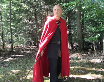 Wool Cloak - Half-Circle Cloak - Red Cloak  - Hooded Cloak - Mens Cloak - Cloak with Hood - Cloaks and Capes