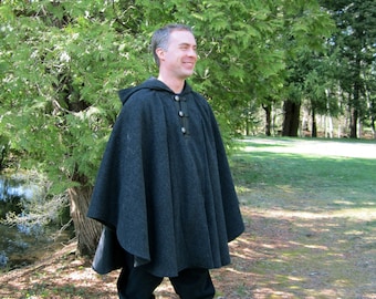 Charcoal Cape - Wool Cape - Three Button Cape