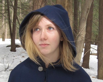Capelet - Blue Capelet - Wool Capelet  - Hooded Capelet - Capelet with Hood