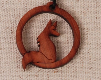 Fox Pendant - Fox Necklace - Cute Fox Pendant - Red Fox Pendant - Sitting Fox Necklace - Wood Pendant - Wood Necklace