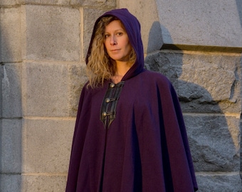 Purple Cape - Wool Cape -  Three Button Cape