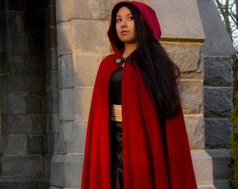 Red Cloak - Half-Circle Cloak - Wool Cloak  - Hooded Cloak - Cloak with Hood - Cloaks and Capes