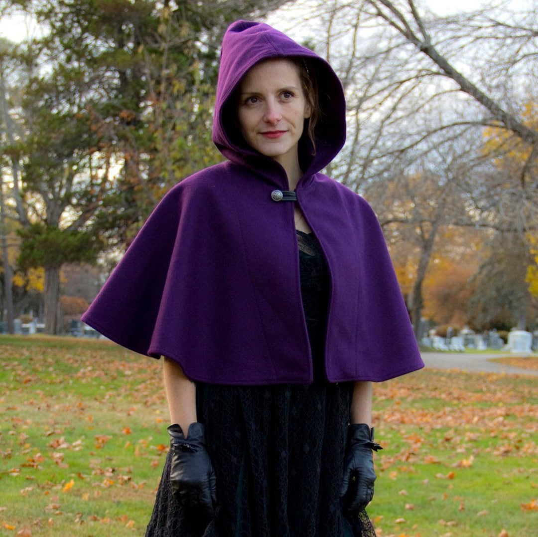 Capelet Purple Capelet Wool Capelet Hooded Capelet Capelet With Hood Etsy