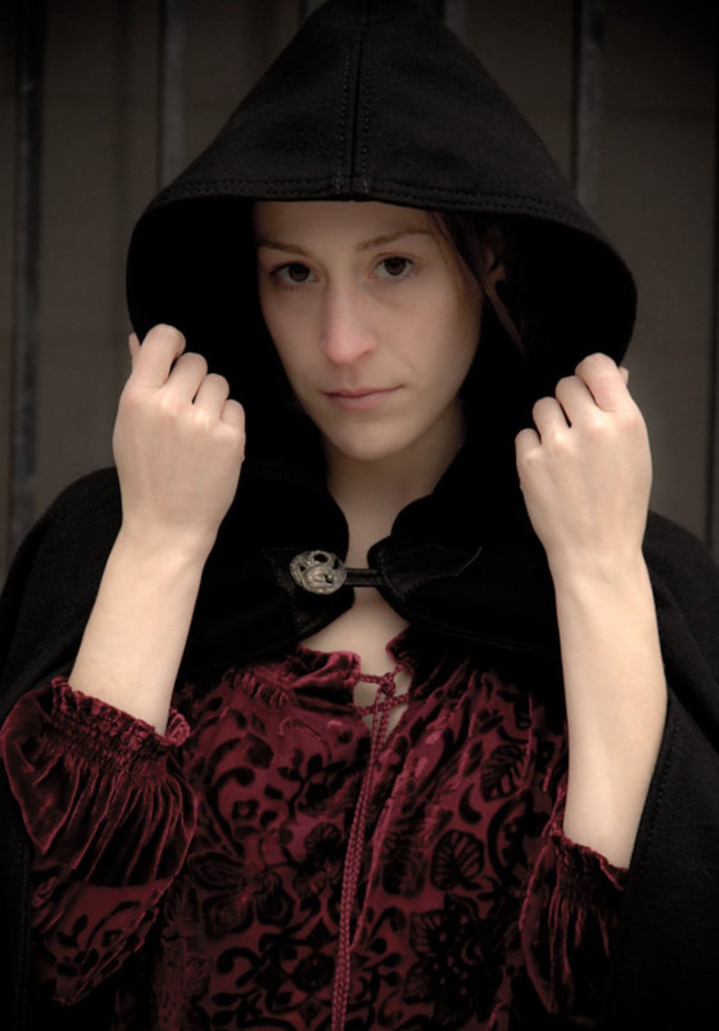 Wool Cloak Half-Circle Cloak Black Cloak Hooded Cloak Cloak with Hood Cloaks and Capes image 2