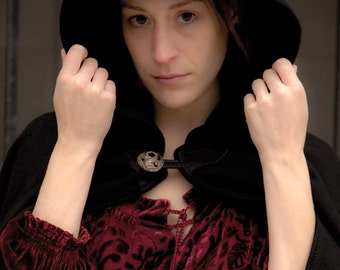 Hooded Cloak - Wool Cloak - Half-Circle Cloak - Black Cloak