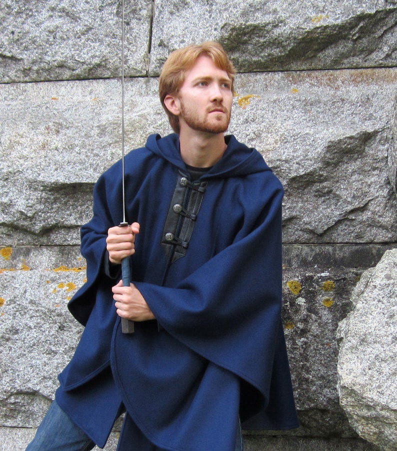 Blue Cape Wool Cape Three Button Cape Winter Cape Unisex Cape image 2