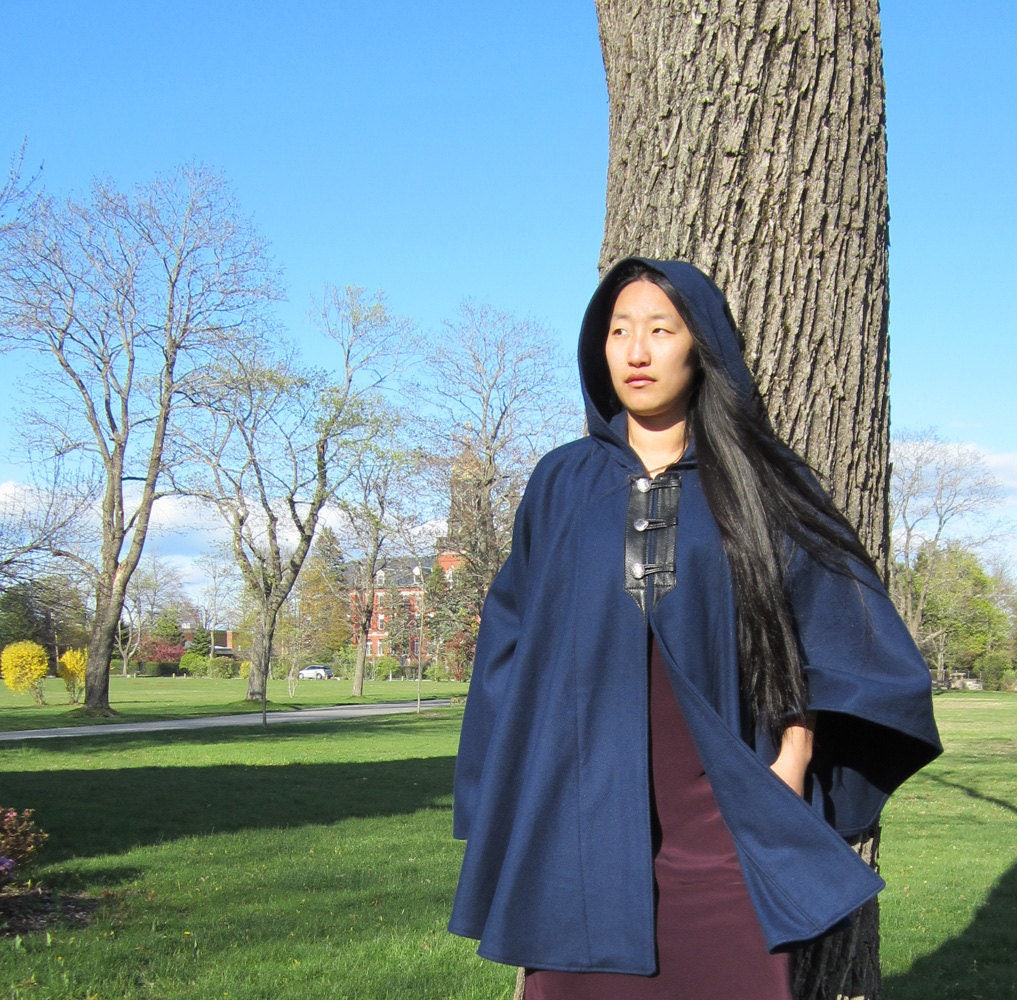 Blue Cape - Wool Cape - Three Button Cape - Winter Cape
