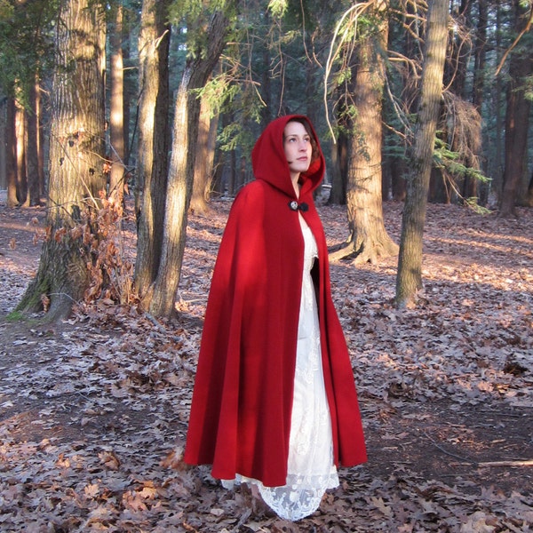 Red Cloak - Wool Cloak - Hooded Cloak - Long Cloak - Cloak with Hood - Cloaks and Capes