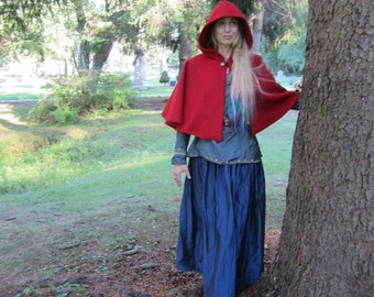 Capelet - Red Capelet - Wool Capelet  - Hooded Capelet - Capelet with Hood