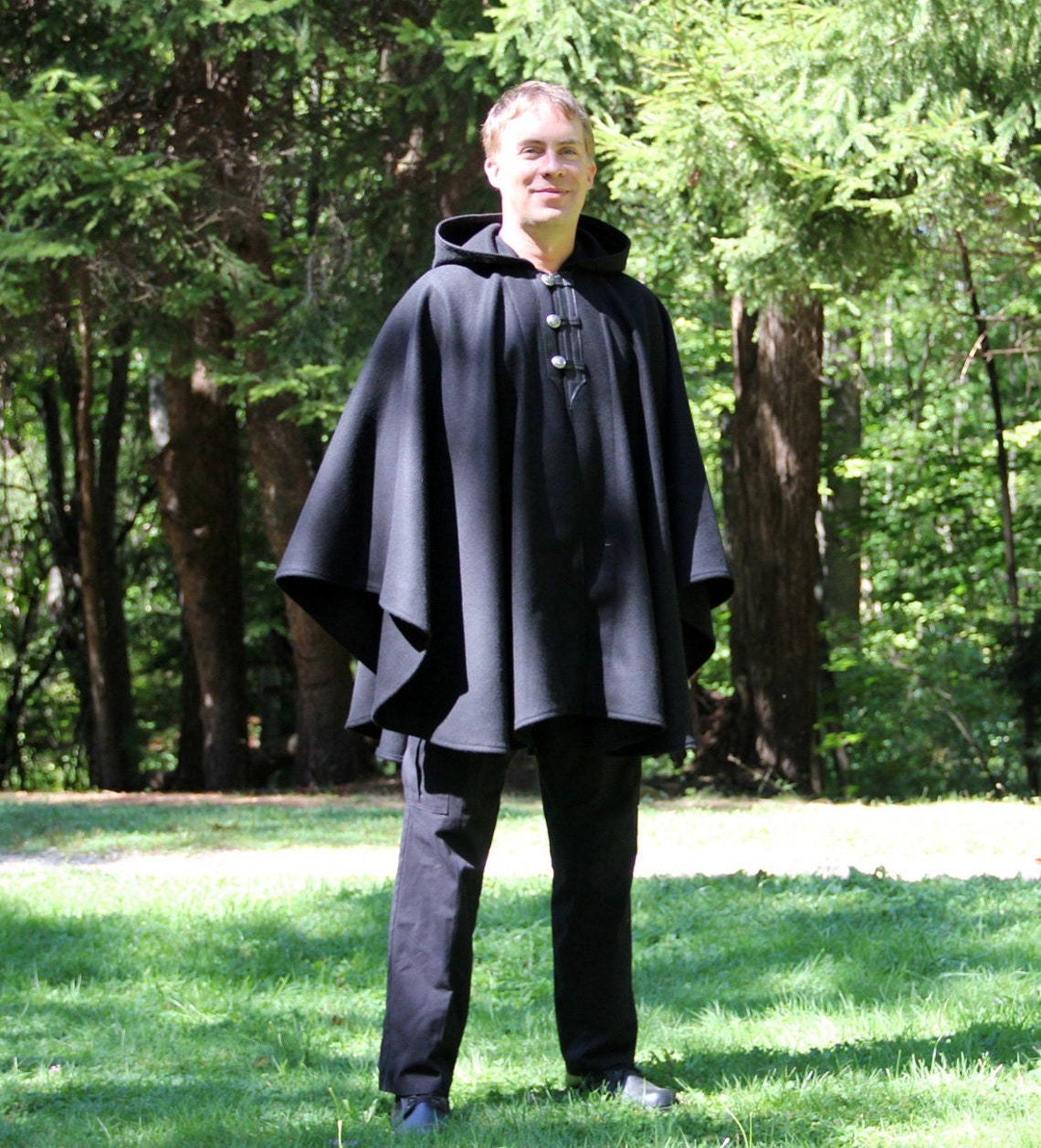 Black Cape Mens Cape Wool Cape Three Button Cape Etsy