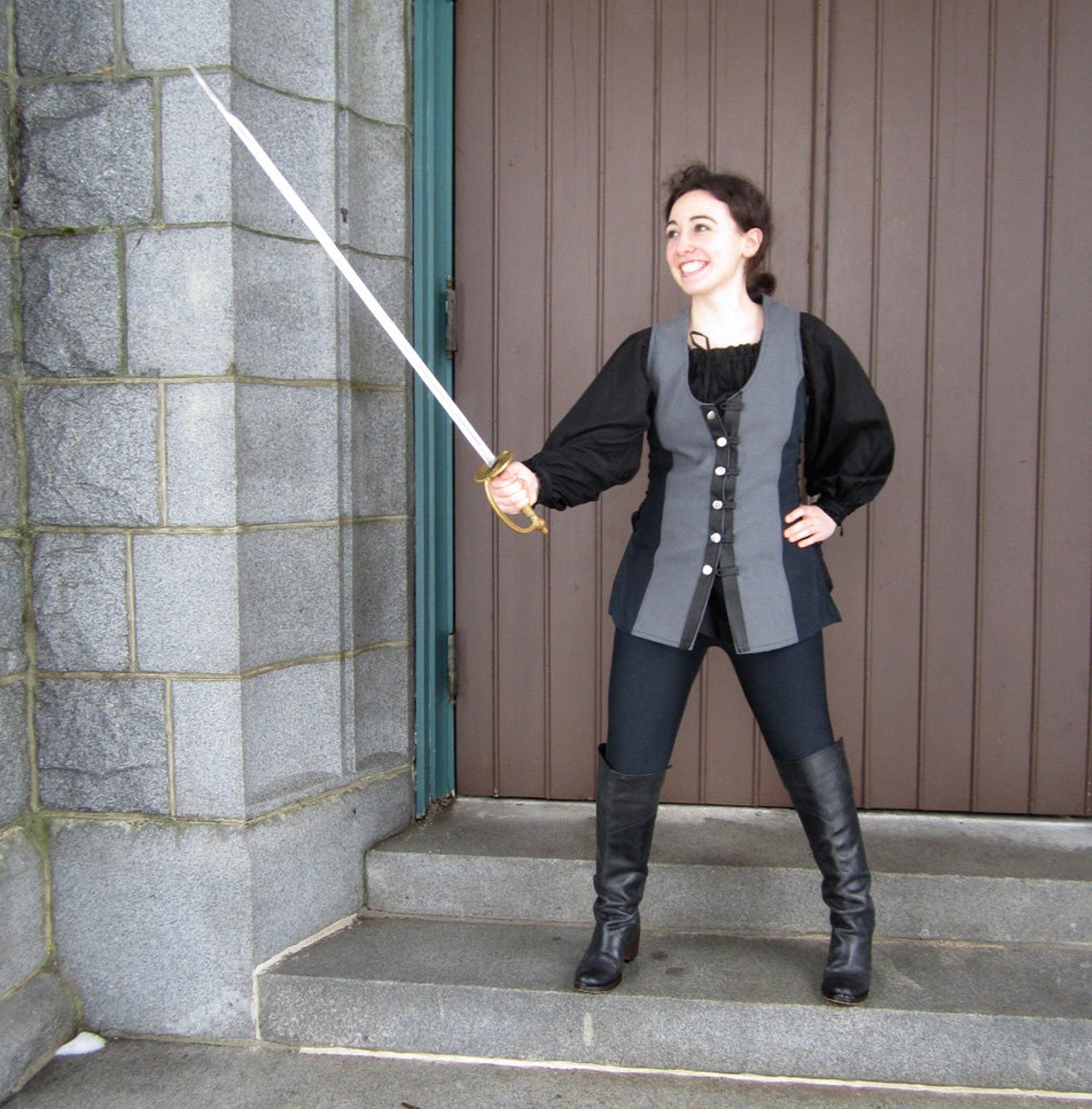 Womens Vest Denim Vest Charcoal and Black Vest Medeival Vest Renaissance Vest Etsy