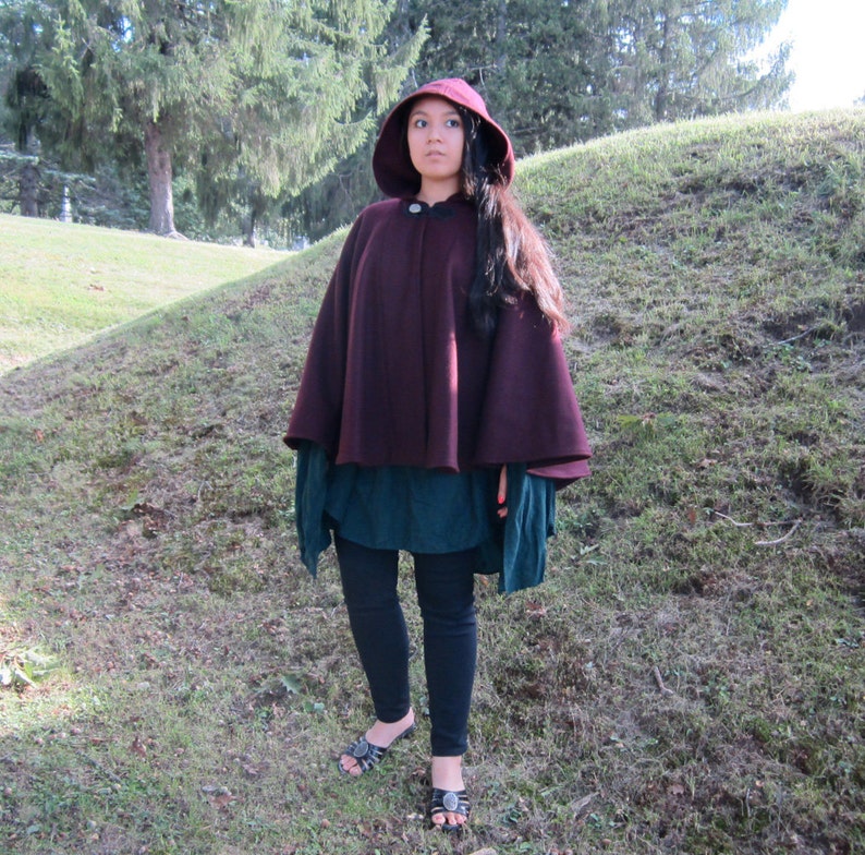 Black Cape Wool Cape Mid-Length Cape Cape With Hood Hooded Cape image 2