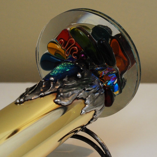 Brass Kaleidoscope with Dichroic glass silver solder decorated